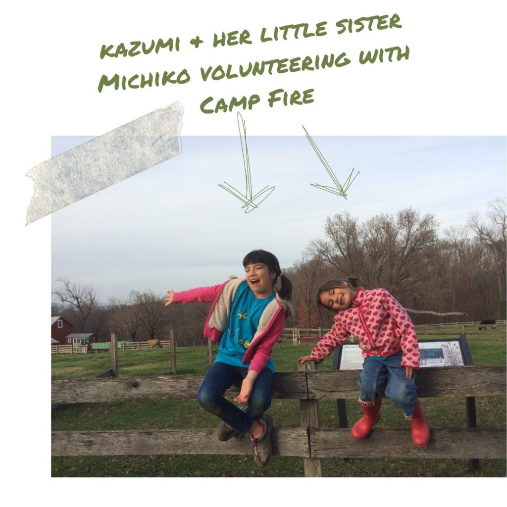 Kazumi & her little sister Michiko volunteering with Camp Fire