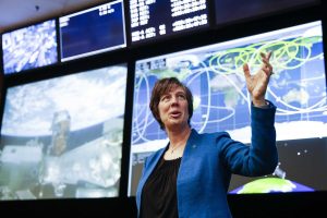 NASA Chief Flight Director Holly Ridings, the first woman to hold the position, describes the current mission happening on the International Space Station in mission control at Johnson Space Center Thursday Sept. 27, 2018 in Houston